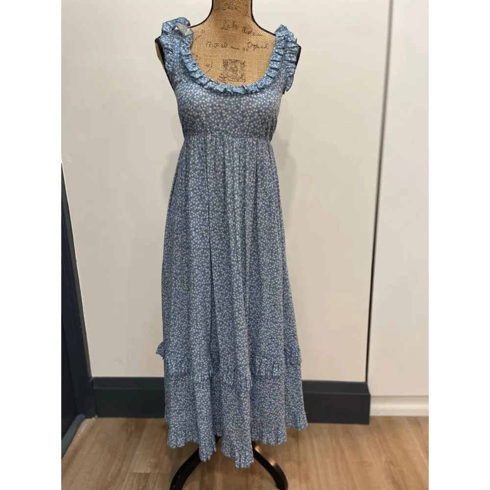 Hatch | Dresses | Hatch Blue And White Floral Ruffle Maxi Dress Xs Bump  Friendly Cottagecore | Poshmark